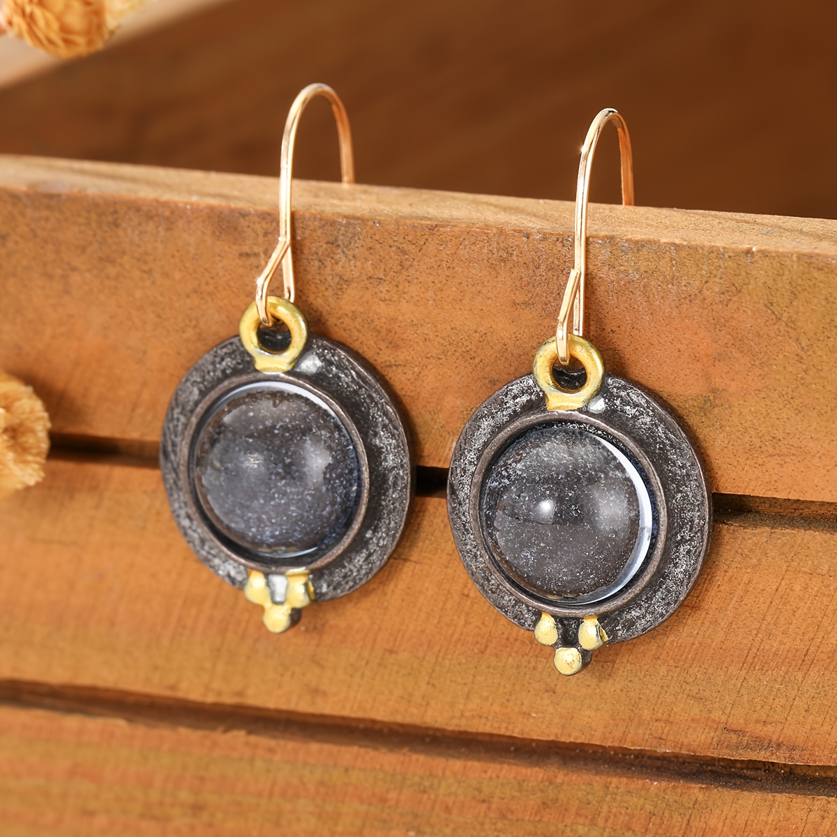 Women's Creative Round Pendant Earrings with White Center Stone